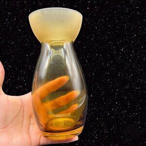 Vintage Art Glass Amber Vase Frosted Top Glass Vase 7”T 3”W
